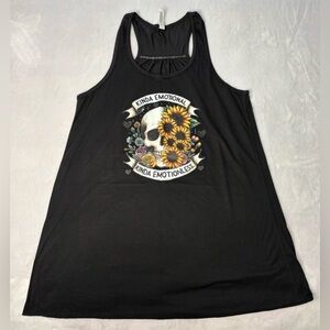 Bella Canvas Black Racerback Tank with Sunflower Skull Graphic NWOT 2XL
